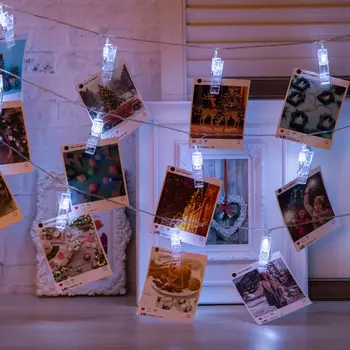 Гирлянда - Нить, 5 м с насадками - Прищепки, 30 LED, свечение белое, 8 режимов, 220 В