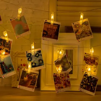 Гирлянда - Нить, 5 м с насадками - Прищепки, 30 LED, свечение тёплое белое, 8 режимов, 220 В