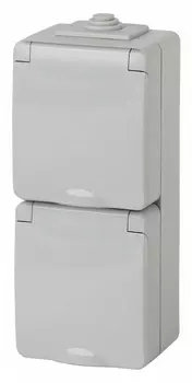 ЭРА 11-2608-03 ЭРА Розетка 2х2P+E верт. IP65, шторки, 16A-250В, ОУ, серый (5/50/800)