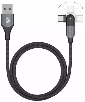 Кабель Deppa USB-A - USB-С, поворотный коннектор, 3A, 1.2м, алюминий, нейлоновая оплетка, 60 Вт