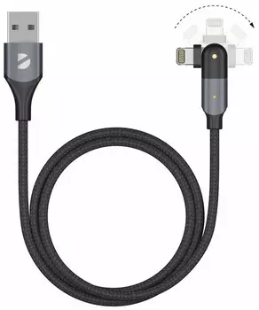 Кабель USB-A - Lightning, поворотный коннектор, 2,4 A, 1.2м, алюминий, нейлоновая оплетка