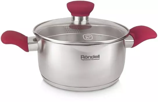 Кастрюля Rondell Provoke, 3.1 л, стальной/красный