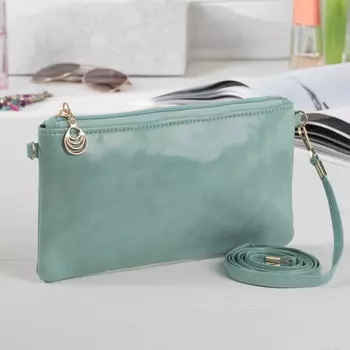 Клатч женский, отдел на молнии, длинный ремень, цвет в ассортименте, мятный