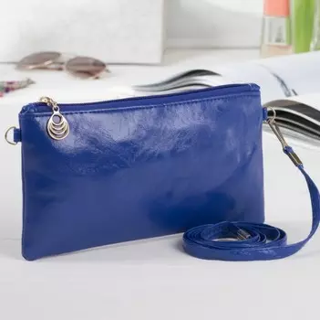 Клатч женский, отдел на молнии, длинный ремень, цвет в ассортименте, синий