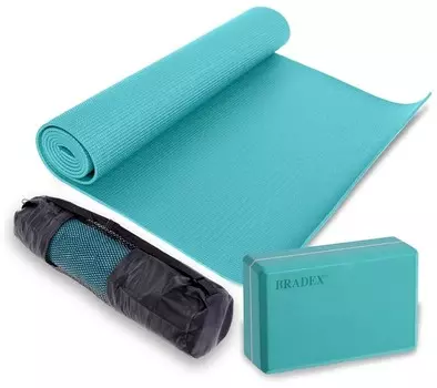 Коврик для йоги 173*61*0,3 см и блок, бирюзовый SF 0807, чехол в подарок