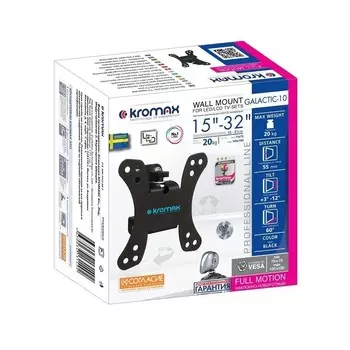 Кронштейн Kromax для LED/LCD телевизоров Galactic-10, 15-32 д, max 20 кг, настенный, чёрный