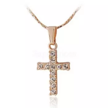 Кулон в виде крестика с кристаллами на цепочке