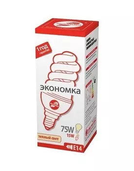 Лампа энергосберегающая ЭКОНОМКА SPC15wE1427eco, 15 Вт, теплый свет, цоколь 14, спираль Т3 ( блок 5 шт)