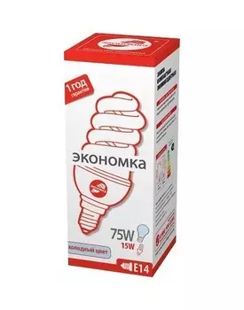 Лампа энергосберегающая ЭКОНОМКА SPC15wE1442eco, 15 Вт, холодный свет, цоколь 14, спираль Т3