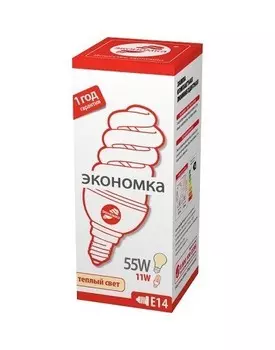 Лампа энергосберегающая Космос ЭКОНОМКА SPC11wE1427eco, 11 Вт, теплый свет, цоколь 14, спираль Т3 ( блок 5 шт)