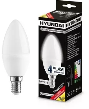 Лампа светодиодная HYUNDAI LED02-C35-4W-4.5K-E14 (белый свет) cерия Candle