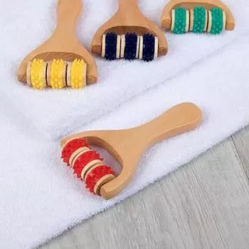 Массажёр - Барабан, универсальный, 3 ролика с шипами, деревянный, цвет микс