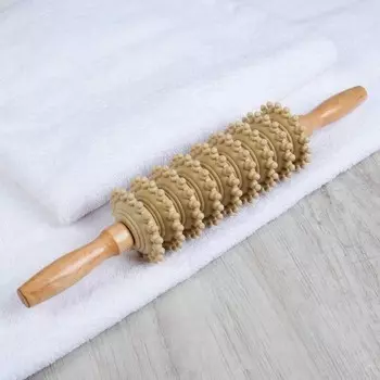 Массажёр для спины - Скалка, 9 колёс, деревянный