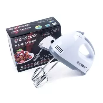 Миксер ручной Endever Skyline SM-01, белый, мощность 250 Вт, 2 насадки, 7 скоростей