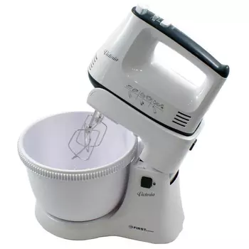 Миксер с чашей FIRST, 300 Вт, 5 скор, турбо, вращ.чаша с крышкой 3.5 л, 2 пары насадок FA-5257-1 White