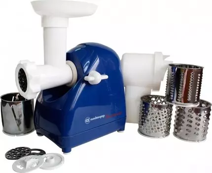 Мясорубка Белвар Помощница КЭМ-П2У 302-09, синий, макс. мощность 1500 Вт, реверс, шинковка, соковыжималка для мягких ягод и томатов,.насадка для теста, колбас