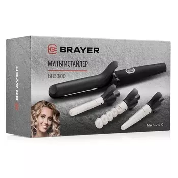 Мультистайлер Brayer, PTC, LED (160-210), выпрямитель и 3 насадки для завивки, автоотключение