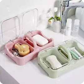 Мыльница двойная с прозрачной крышкой и надписью Love, зелёный