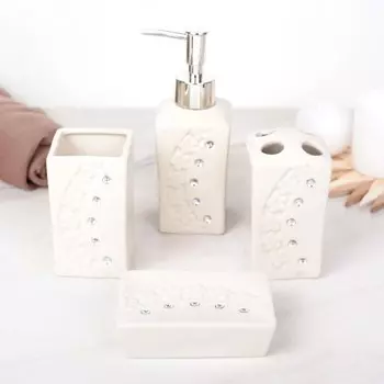 Набор аксессуаров для ванной комнаты, 4 предмета - Цветочный барельеф