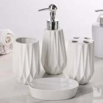 Набор аксессуаров для ванной комнаты, 4 предмета - Геометрия, белый