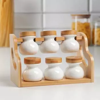 Набор банок для специй - Эстет, 6 шт, на деревянной подставке