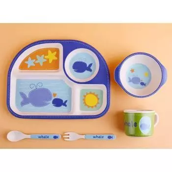 Набор детской посуды из бамбука, кит