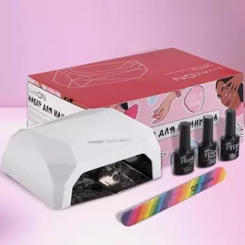 Набор для маникюра Лампа для сушки, лак, база, топ, пилка, белый