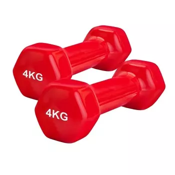 Набор гантелей обрезиненных по 4 кг, красные, 2 шт.