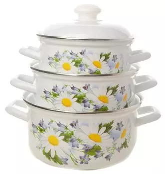 Набор кастрюль Лысьвенские эмали С-124АП2/4 6 пр. ромашковое поле