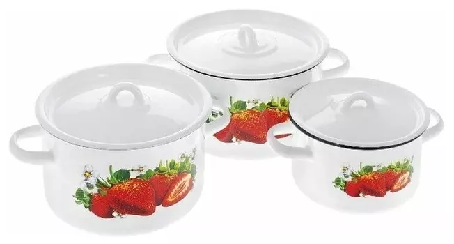 Набор посуды для готовки Stalemal 1С33 кастрюль Клубника садовая 1,5/3/4,5л