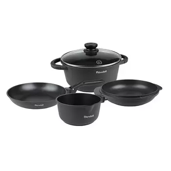 Набор посуды: кастрюля, сковорода, сотейник, стеклянная крышка, ковш RDA-563