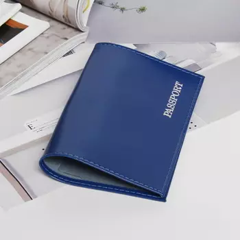 Обложка для паспорта глянцевая - Passport, синий