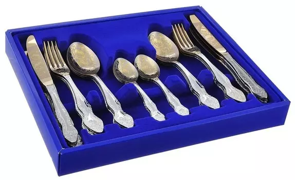 Павловский завод им. Кирова Набор столовых приборов Тройка, 24 предмета серебристый/золотистый