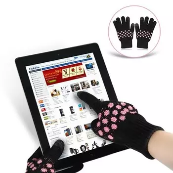Перчатки для сенсорных экранов - с узором, 2 пальца, Черные