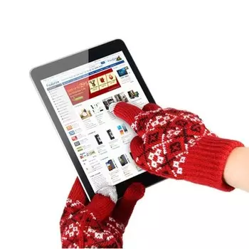 Перчатки для сенсорных экранов - с узором, 2 пальца, Красные