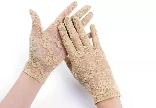 Перчатки гипюровые короткие, 44-48 р., бежевые