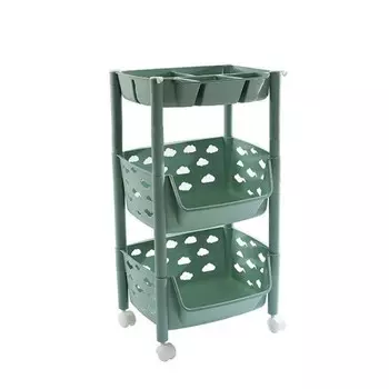 Пластиковая этажерка на колёсиках для хранения овощей, 2 корзины