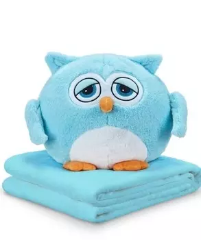 Подушка-игрушка «Сова с пледом», голубая