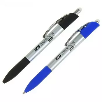 Ручка шариковая - Пиши-Стирай, 0,8мм автомат стержень синий корпус серебристый, цвет микс