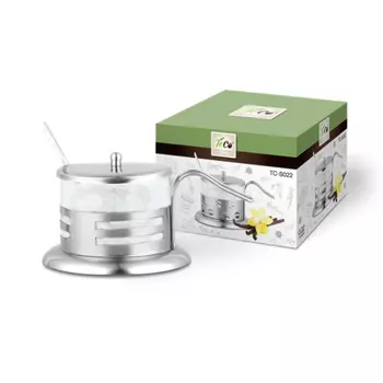 Сахарница TECO из стекла и нержавеющей стали TC-S022-1(овалы), полоска