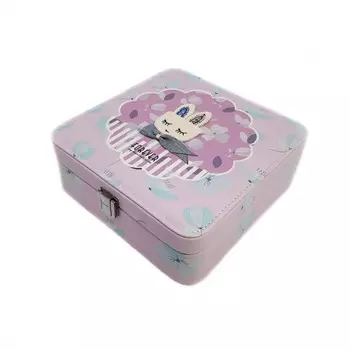 Шкатулка для ювелирных изделий Сундучок с аппликацией, 18х7х18 см, розовый заяц