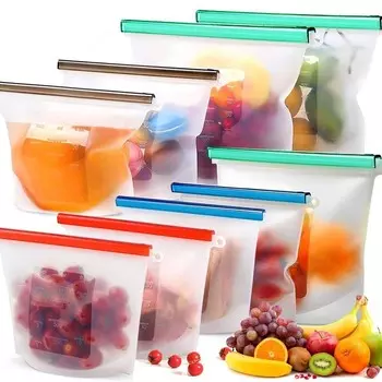 Силиконовый герметичный пакет-контейнер для хранения продуктов, 1 л, цвет микс