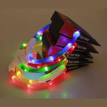 Силиконовый светодиодный ошейник для питомца USB Rechargeable Flashing Collar, размер М, зелёный