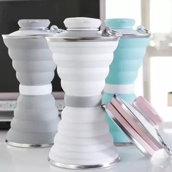Складная силиконовая бутылка для воды, 500 мл, серый