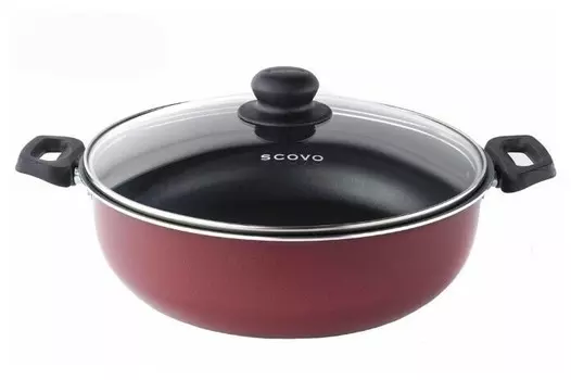 Сковорода-жаровня Scovo Expert СЭ-014, 28 см, с крышкой, бордовый