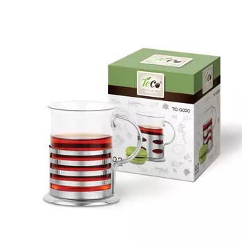 Стакан стеклянный TECO в подстаканнике 200 мл TC-G020(клетка), полоска