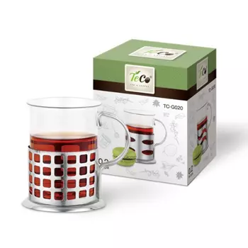 Стакан стеклянный TECO в подстаканнике 200 мл TC-G020(клетка), клетка