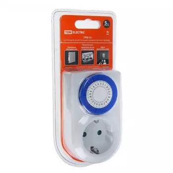 Таймер розеточный TDM ТРМ-01, механический, 30 мин/24ч, 16 А