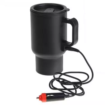 Термокружка 450 мл, Автомобильная от прикуривателя, внутри пластик, чёрная матовая, 13х16 см