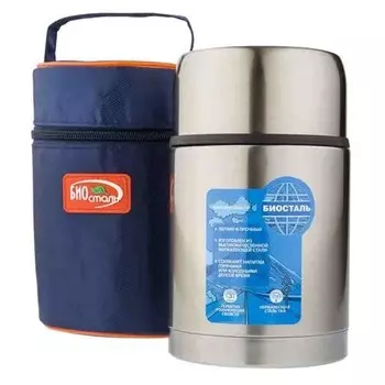 Термос BIOSTAL-АВТО NRP-800, 0.8 л, суповой, широкое горло, нерж.,крышка-чашка, чехол